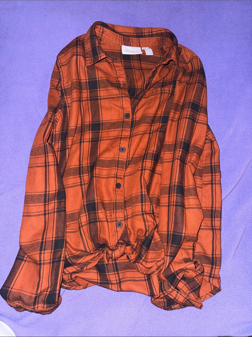 The Children's Place Orange and Black Plaid Button-Down Shirt